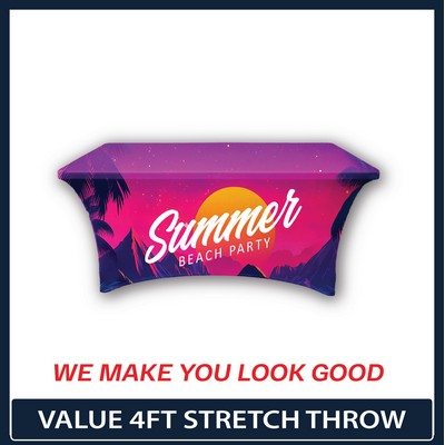 Value - 4' x 30"Top x 29"H - 4 Sided Hemmed Stretch Table Throw (Full Coverage Dye Sublimation)